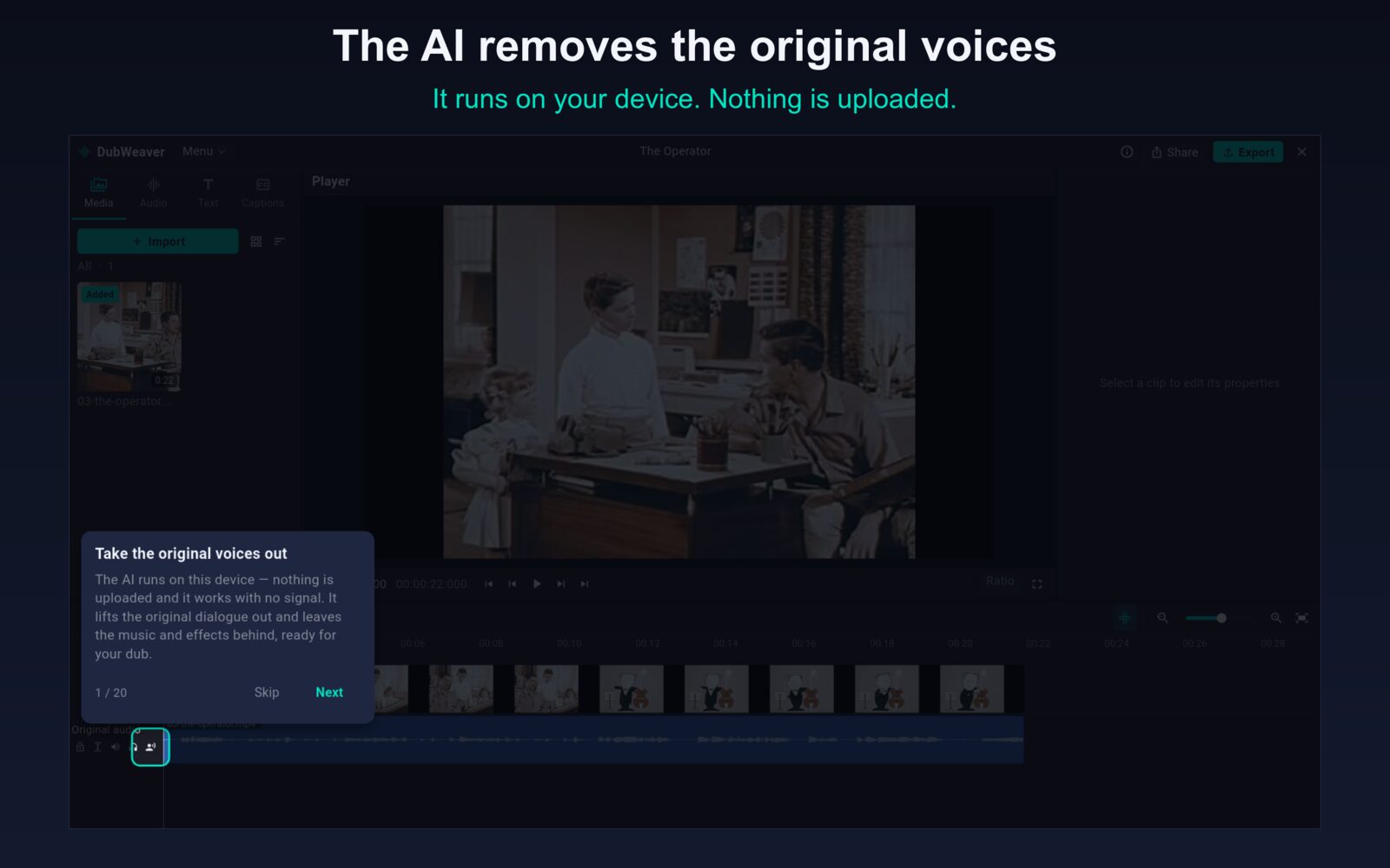 The AI removes the original voices &mdash; and it runs on the device.